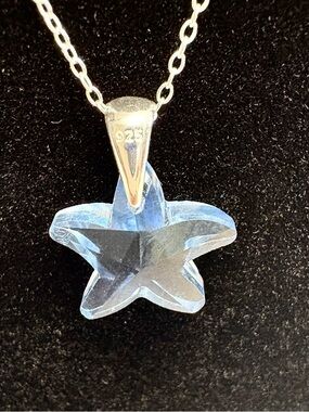 Baby blue star pendant with 925 SS hook & sterling silver filled necklace.